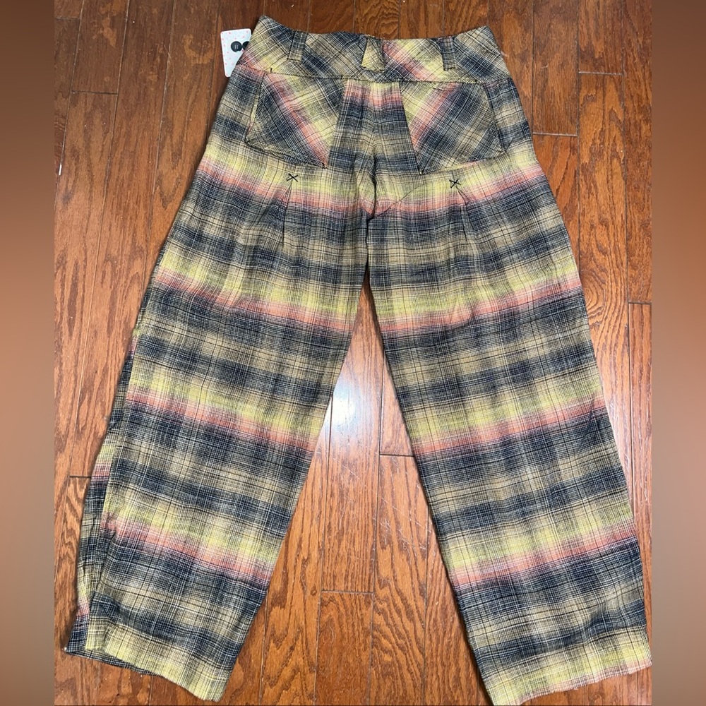 NWT 108$ Free People Plaid Wide Leg Moss Combo Cargo Pants 6 - Picture 5 of 14
